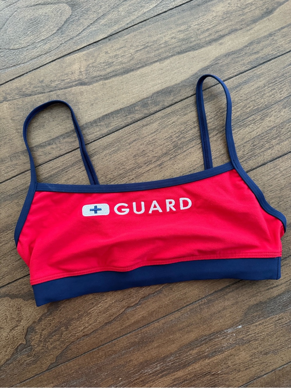 SPEEDO Red "GUARD" Lifeguard Swim Top with Navy Trim - Picture 2 of 6
